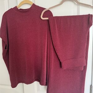 New Zenana Outfitter Burgundy Ribbed Top & Bottom.